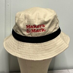 Makers Mark Bourbon Whiskey Bucket Hat Tan Red Logo Embroidered Sun Hat Mens